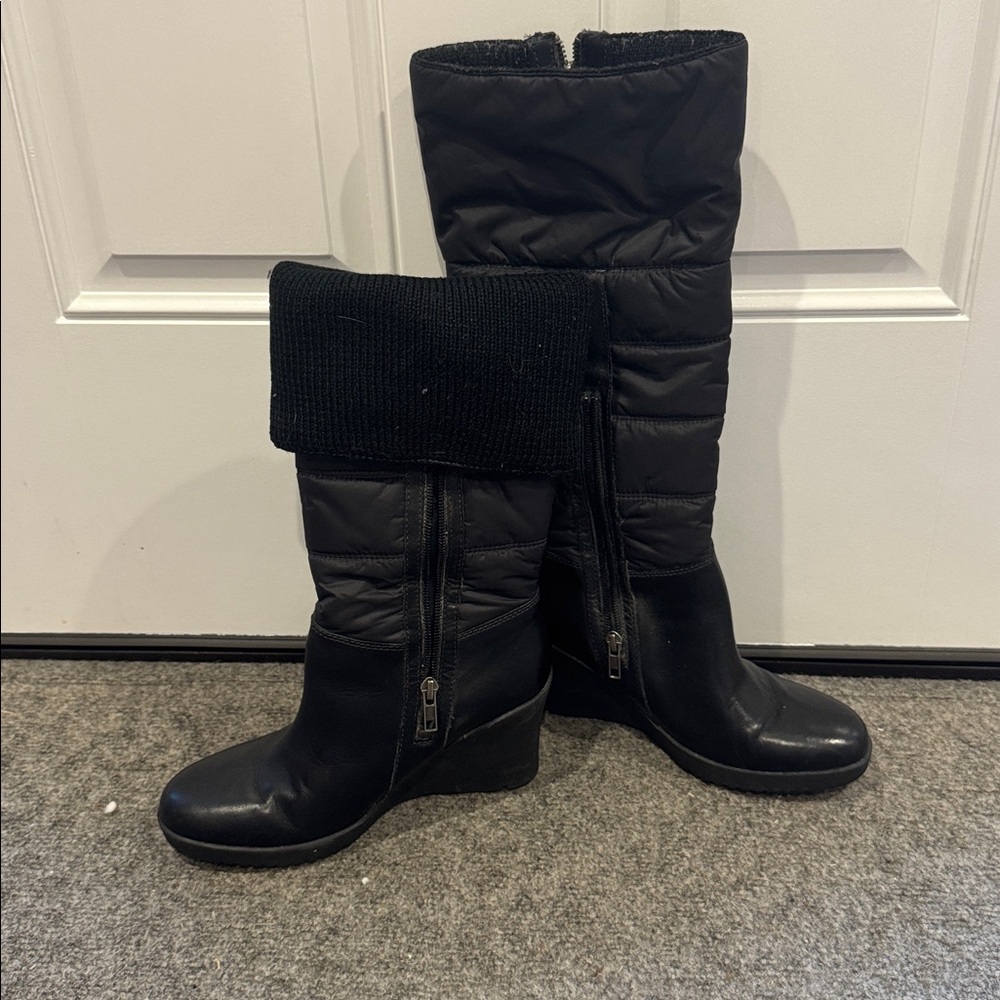Black Quilted Tall Ugg Boots with Zipper